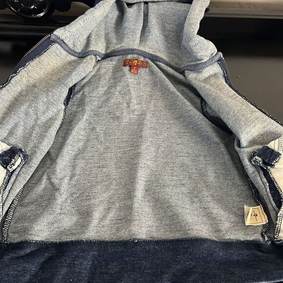 7 For All Mankind Bleach Wash 100% Cotton Hooded Full Zip Up Jacket Kids Size 5 - Picture 8 of 9